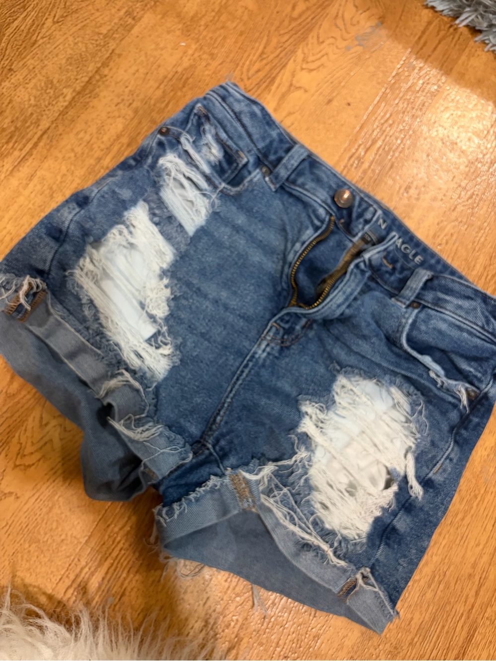 American Eagle Outfitters Ripped Blue Denim Jean Shorts